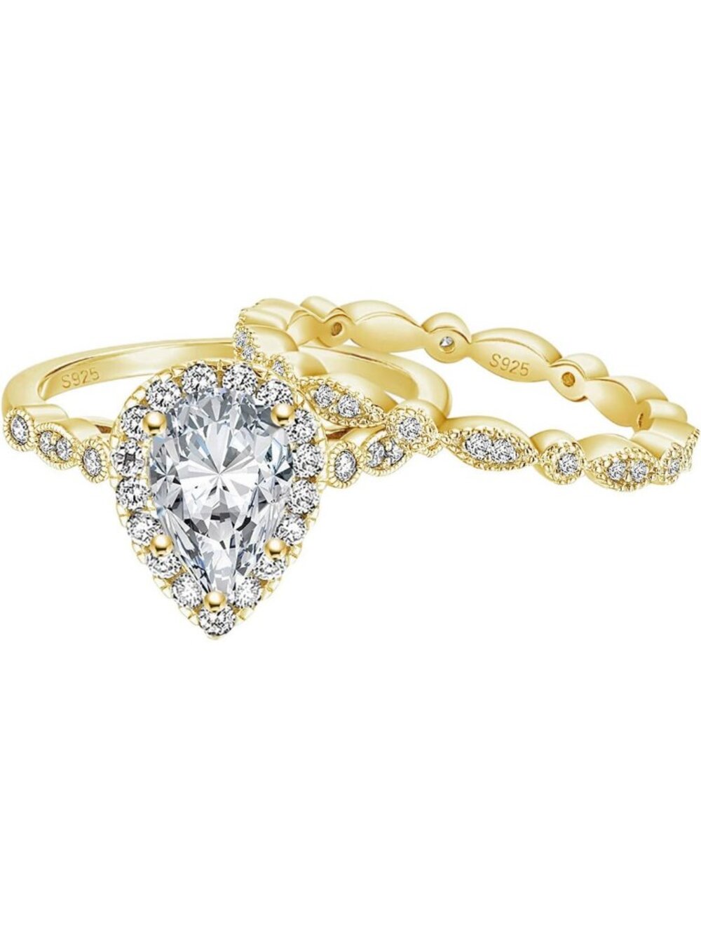 Elegant Teardrop Cut Wedding Ring Set for Women, Sizes 3-11, Engagement Jewelry